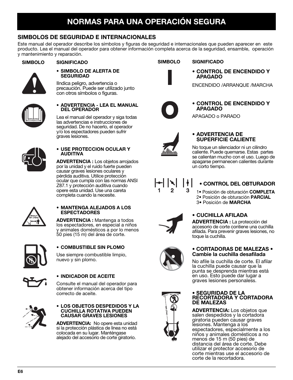 Normas para una operación segura | MTD YM26CO User Manual | Page 70 / 104