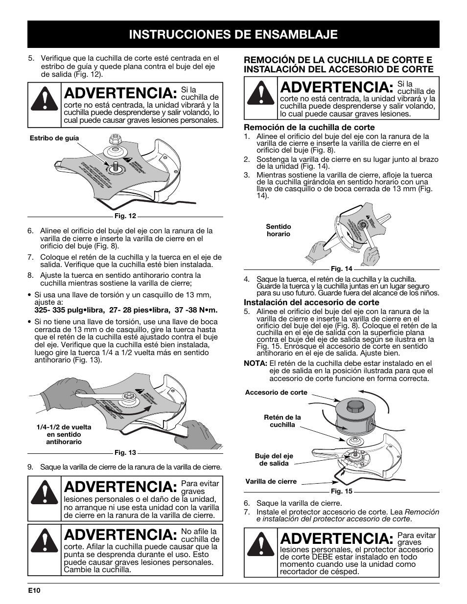 Advertencia, Instrucciones de ensamblaje | MTD YM26CO User Manual | Page 74 / 104