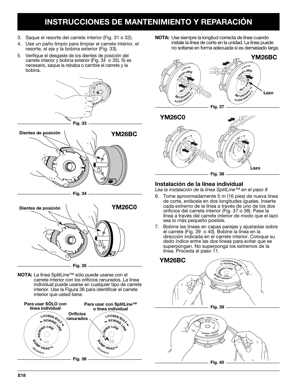 Instrucciones de mantenimiento y reparación, Ym26bc | MTD YM26CO User Manual | Page 82 / 104