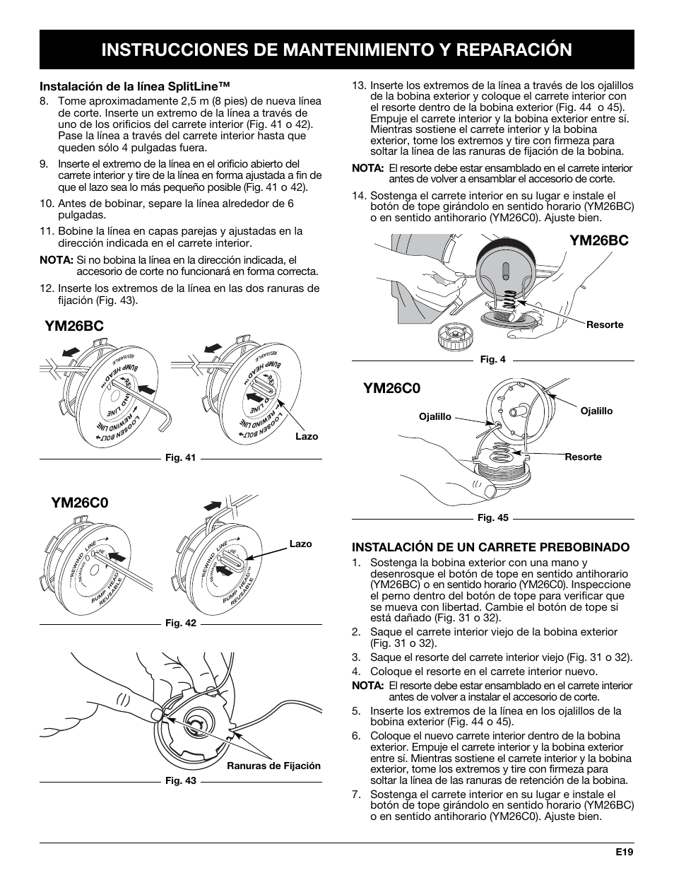 Instrucciones de mantenimiento y reparación, Ym26bc, Ym26c0 | MTD YM26CO User Manual | Page 83 / 104