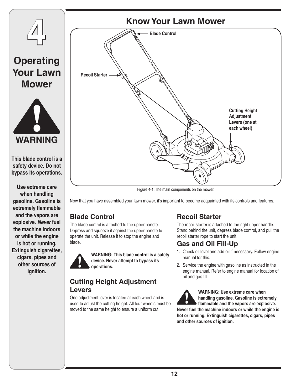 Operating your lawn mower, Know your lawn mower, Warning | MTD 030 Series User Manual | Page 12 / 20