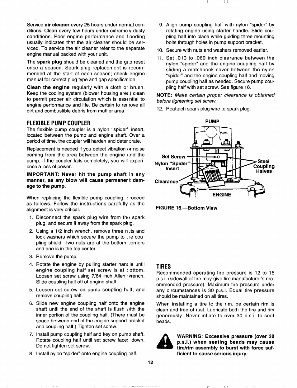 Flexible pump coupler, Tires | MTD 243-635-000 User Manual | Page 12 / 20