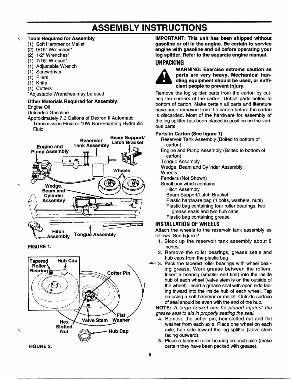 Assembly instructions, Unpacking, Installation of wheels | MTD 243-635-000 User Manual | Page 5 / 20