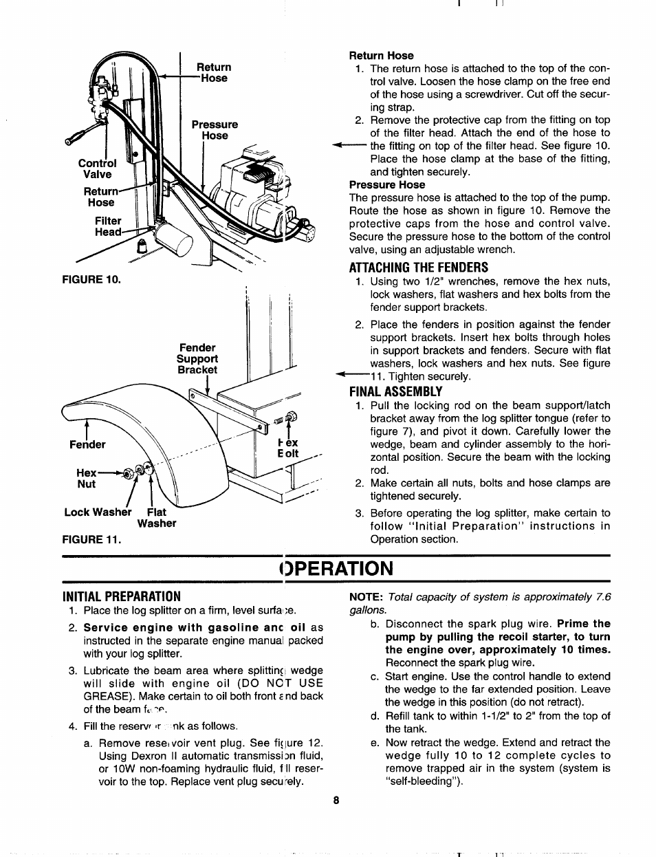 Attaching the fenders, Final assembly, Operation | Initial preparation | MTD 243-635-000 User Manual | Page 8 / 20