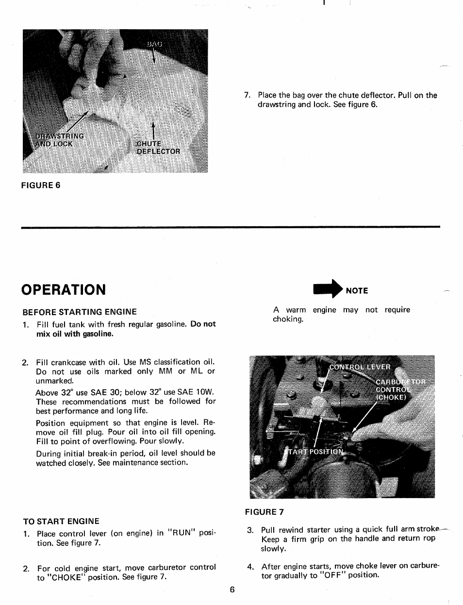 Figure 6, Before starting engine, To start engiime | Operation | MTD 242-650A User Manual | Page 6 / 12