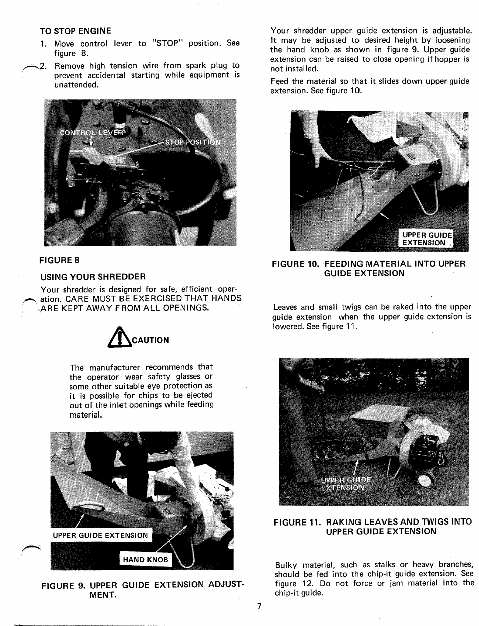 To stop engine, Figures, Using your shredder | Caution | MTD 242-650A User Manual | Page 7 / 12