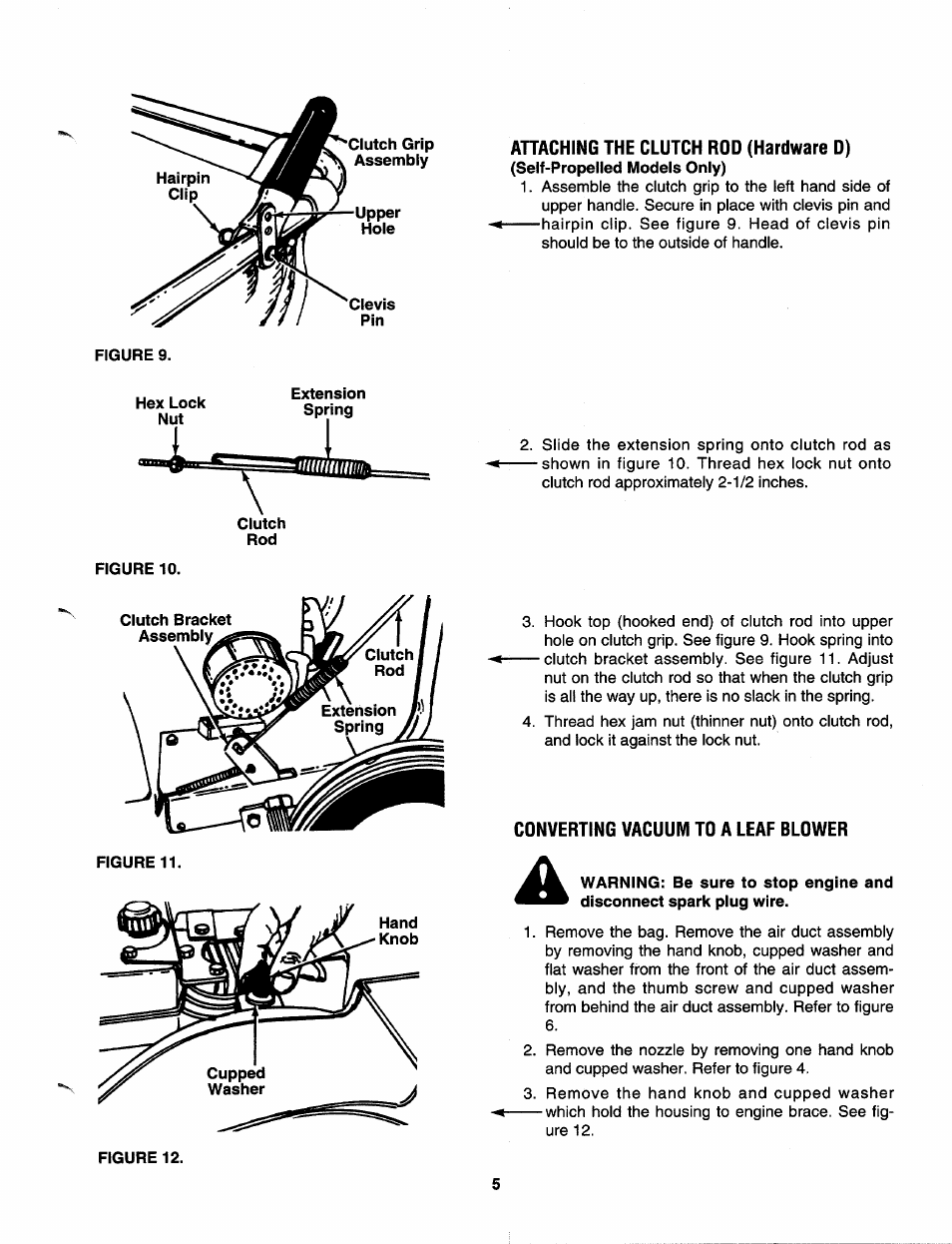 Ahaching the clutch rod (hardware d), Converting vacuum to a leaf blower | MTD 243-685-000 User Manual | Page 5 / 12