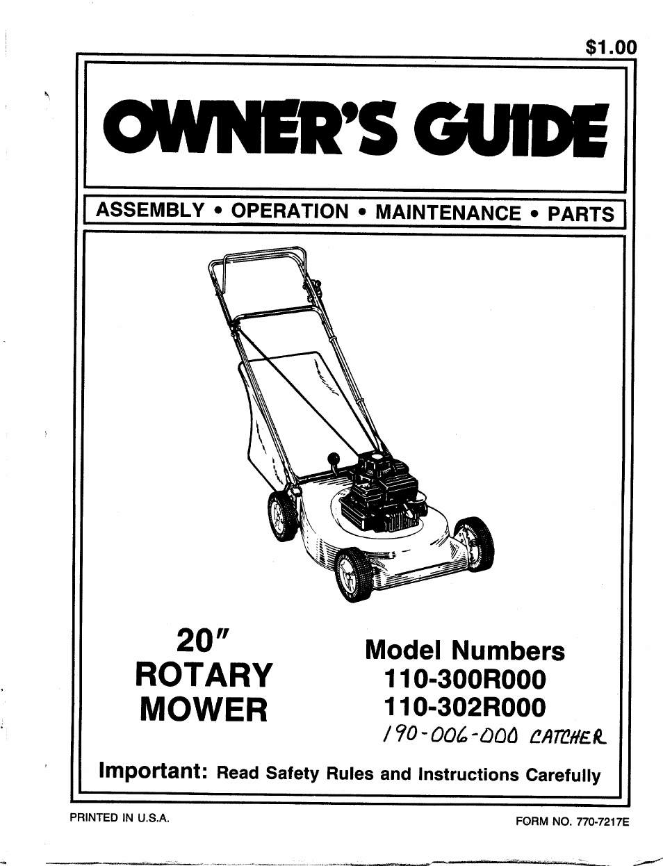 MTD 110-300R000 User Manual | 20 pages