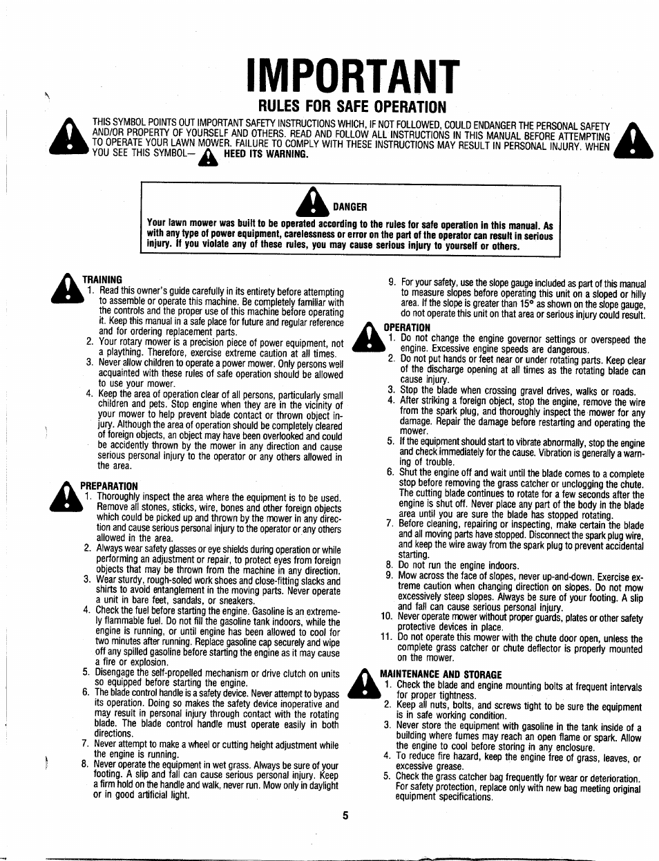 Important, Rules for safe operation | MTD 110-300R000 User Manual | Page 5 / 20