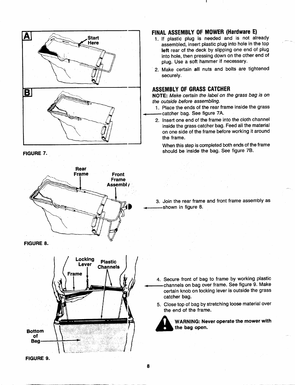 Final assembly of mower (hardware e), Assembly of grass catcher | MTD 110-300R000 User Manual | Page 8 / 20