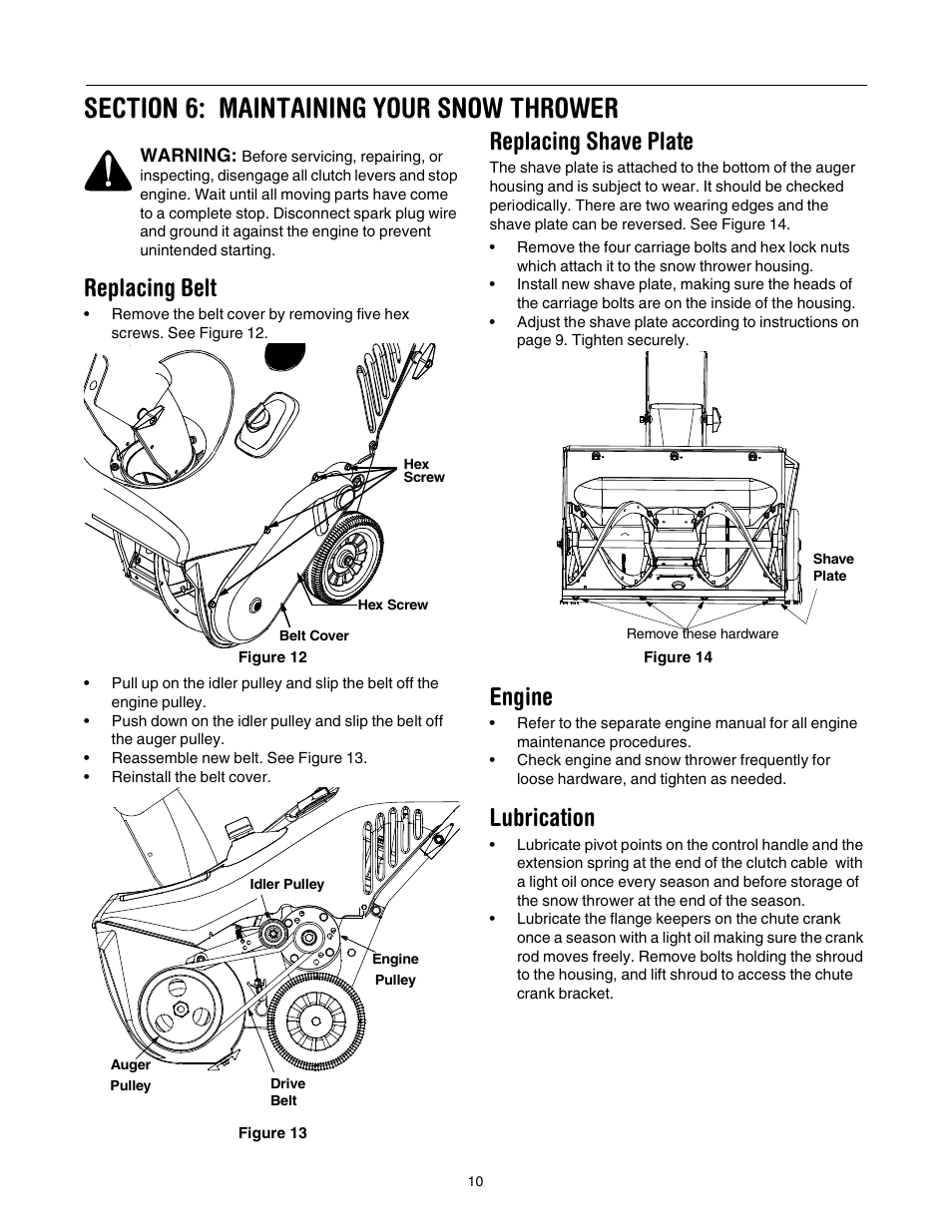 Replacing belt, Replacing shave plate, Engine | Lubrication | MTD 295 User Manual | Page 10 / 28