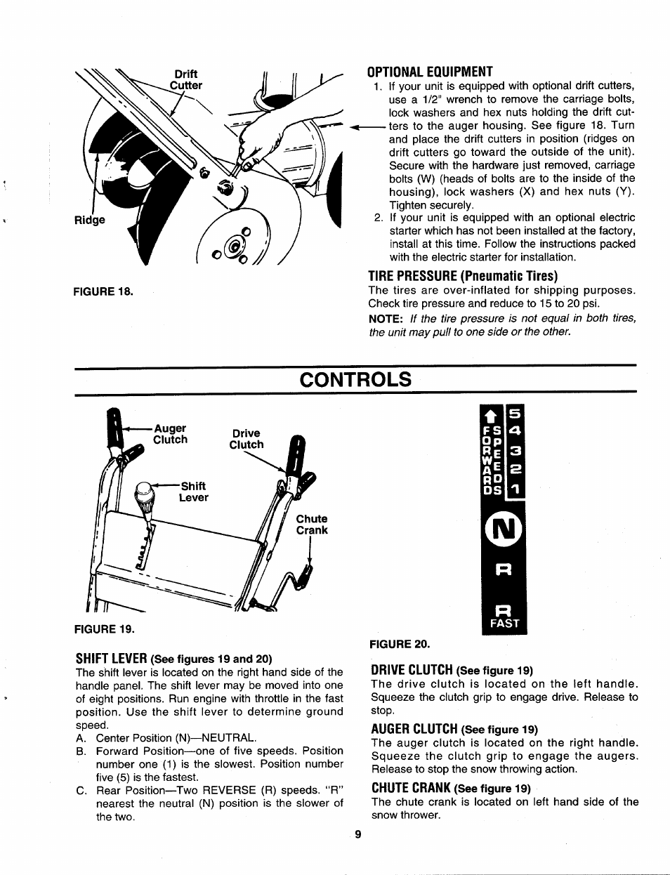 Optional equipment, Tire pressure (pneumatic tires), Controls | Ds t, Figure 20, Fs a | MTD 312-980I000 User Manual | Page 9 / 28
