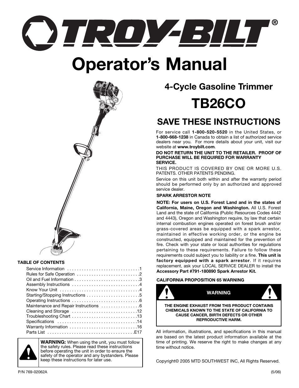 MTD TB26CO User Manual | 52 pages