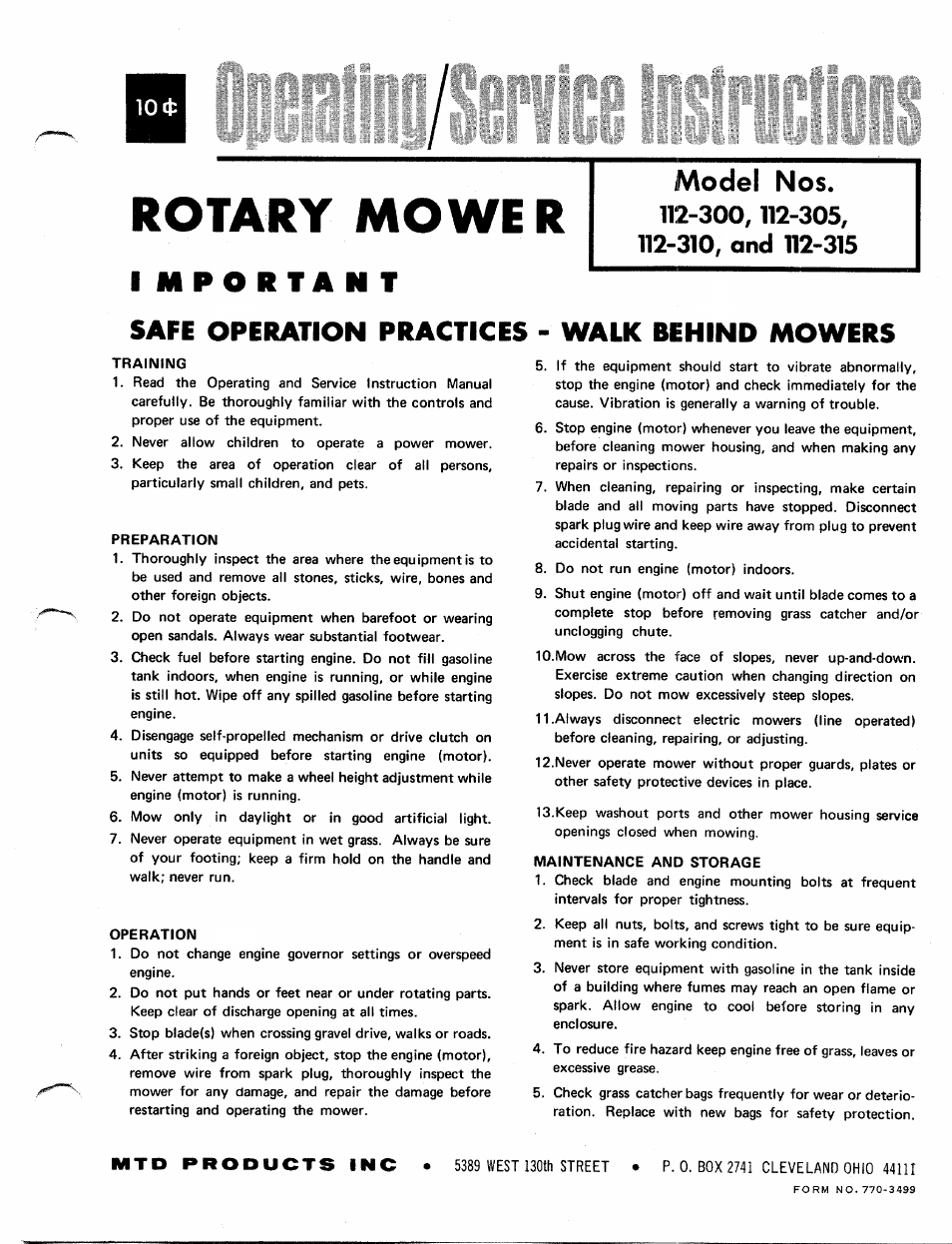 MTD 112-310 User Manual | 6 pages