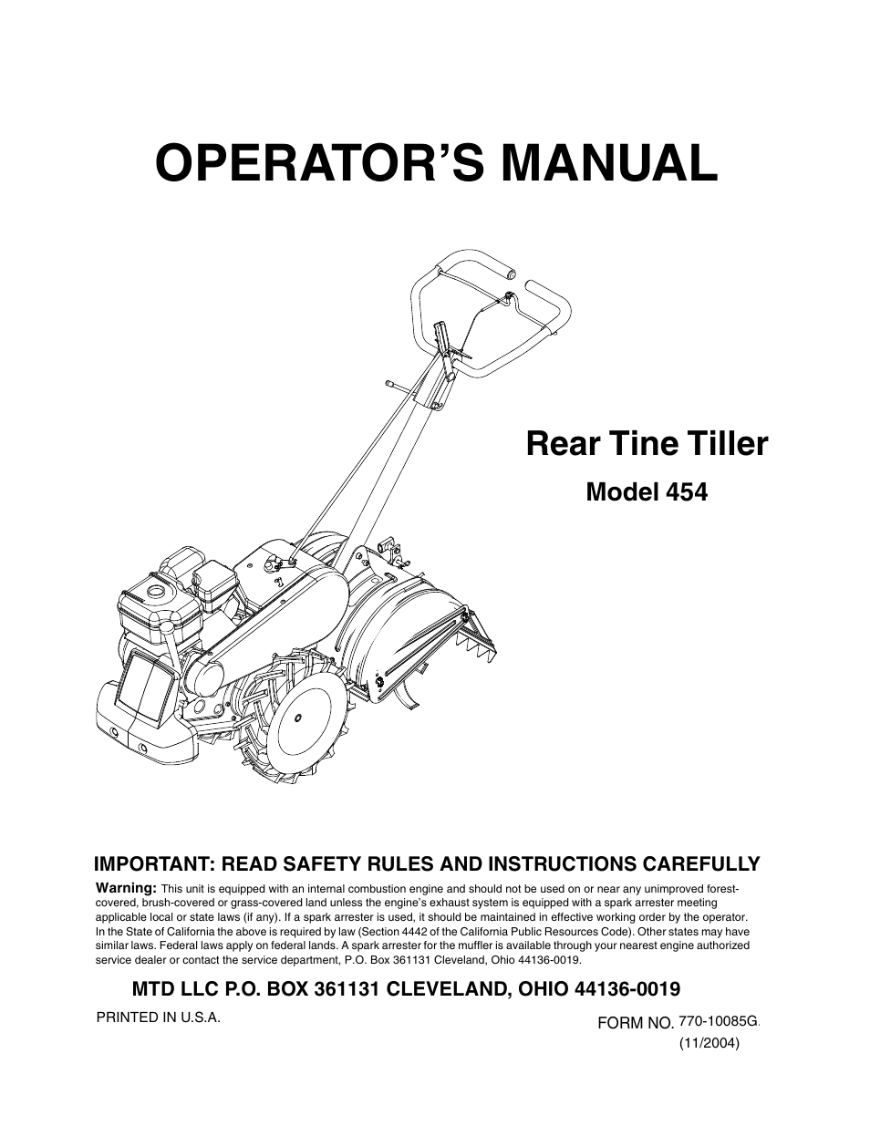 MTD 454 User Manual | 20 pages