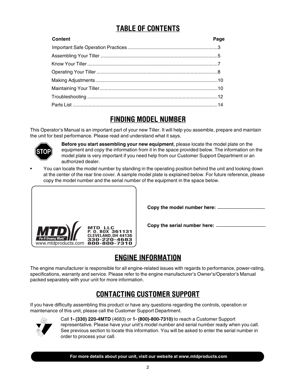 MTD 454 User Manual | Page 2 / 20