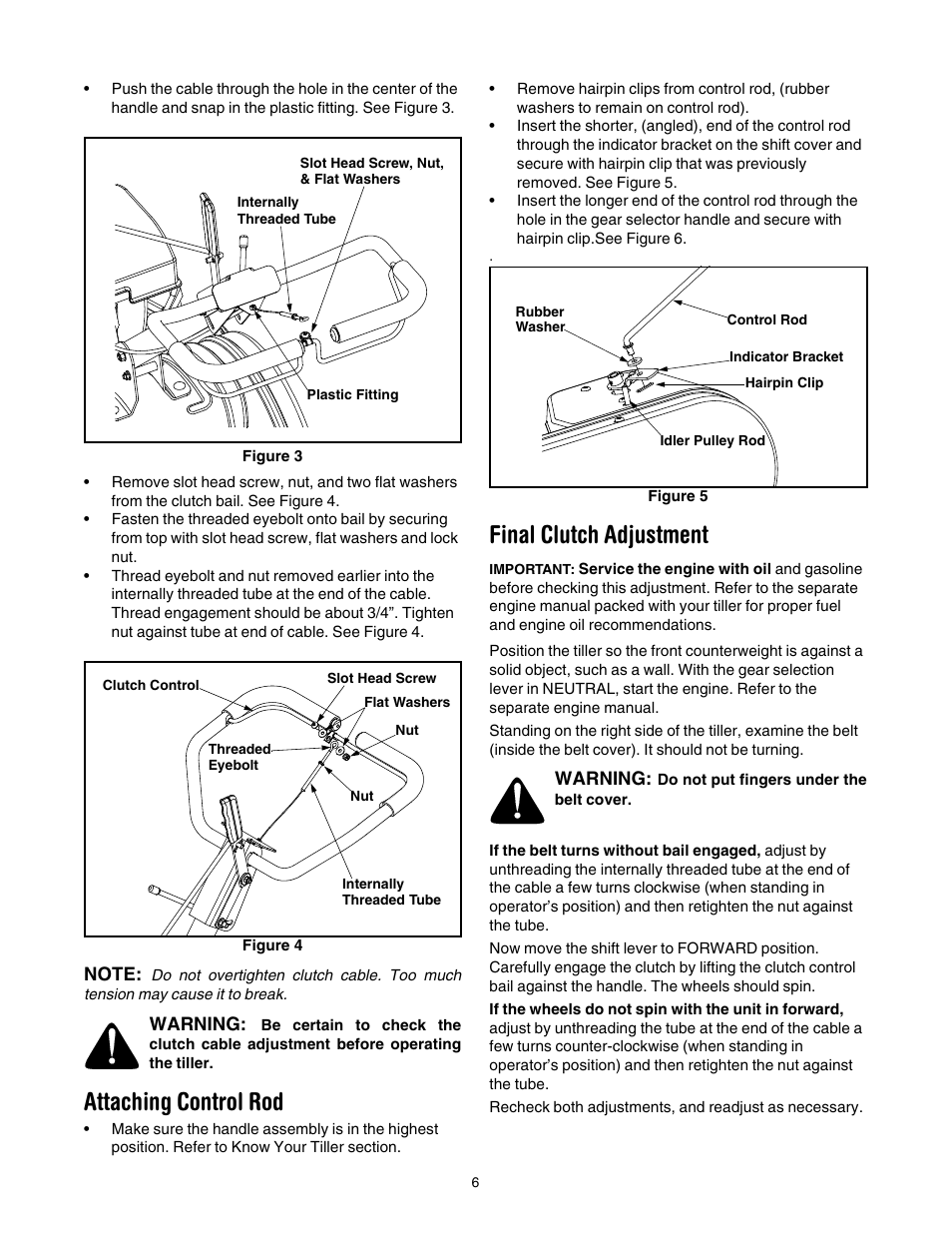 Figure 3, Figure 4, Figure 5 | Attaching control rod, Final clutch adjustment | MTD 454 User Manual | Page 6 / 20