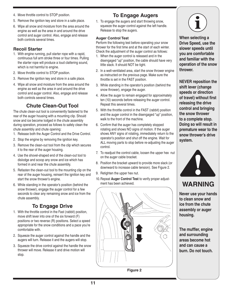 Warning, Chute clean-out tool | MTD D Style User Manual | Page 11 / 28