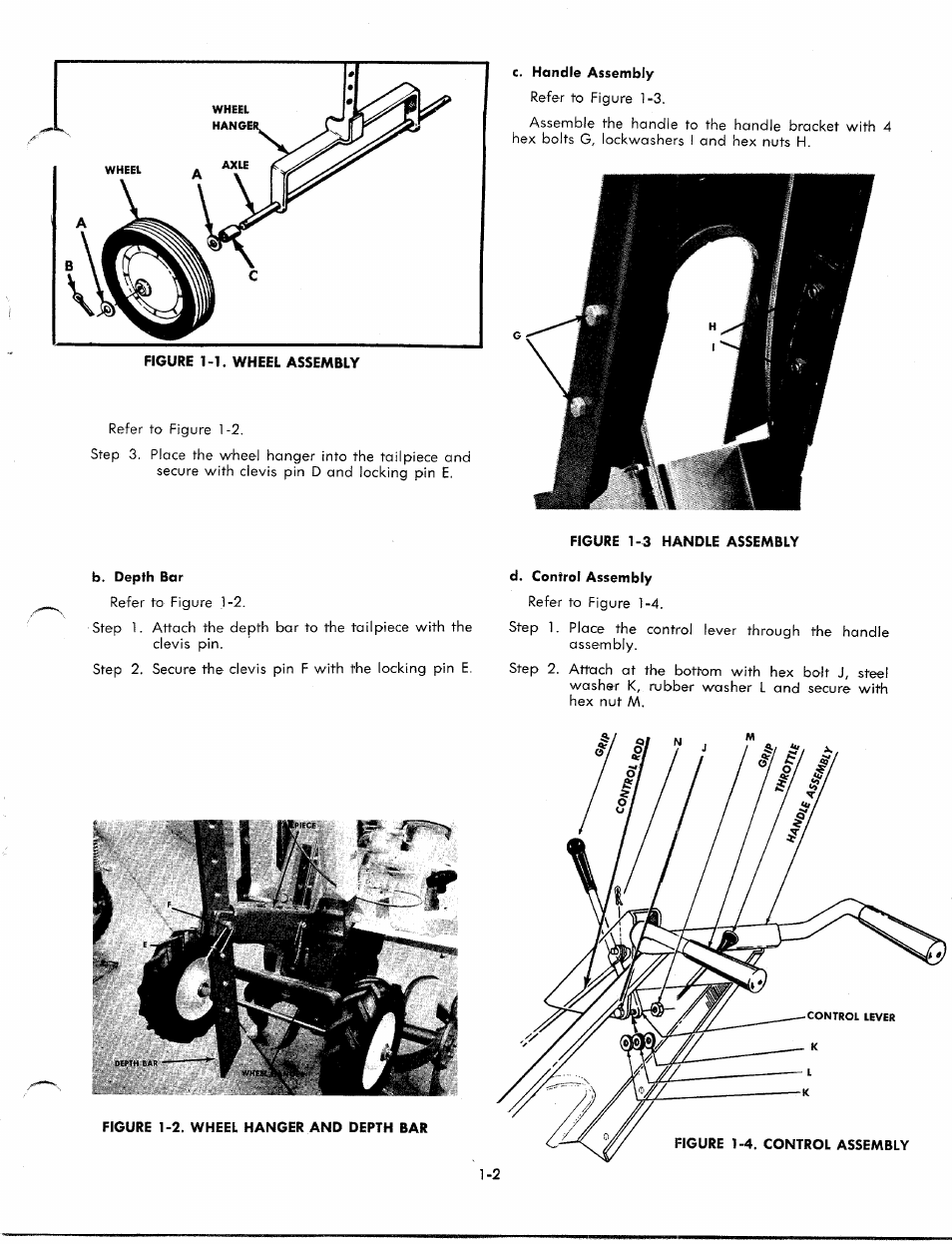 C. handle assembly, B. depth bar, D. control assembly | MTD 1850 User Manual | Page 5 / 23