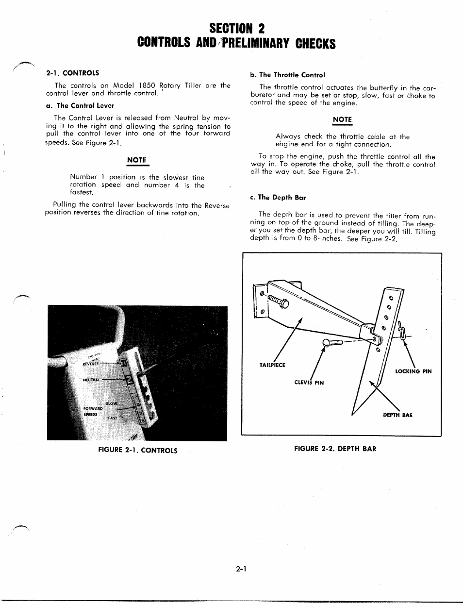 Section 2, Controls and treliminary checks, Note | MTD 1850 User Manual | Page 7 / 23