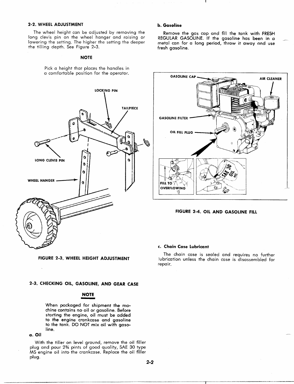 2. wheel adjustment, Note, B. gasoline | 3. checking oil, gasoline, and gear case, Wheel adjustment -2 | MTD 1850 User Manual | Page 8 / 23