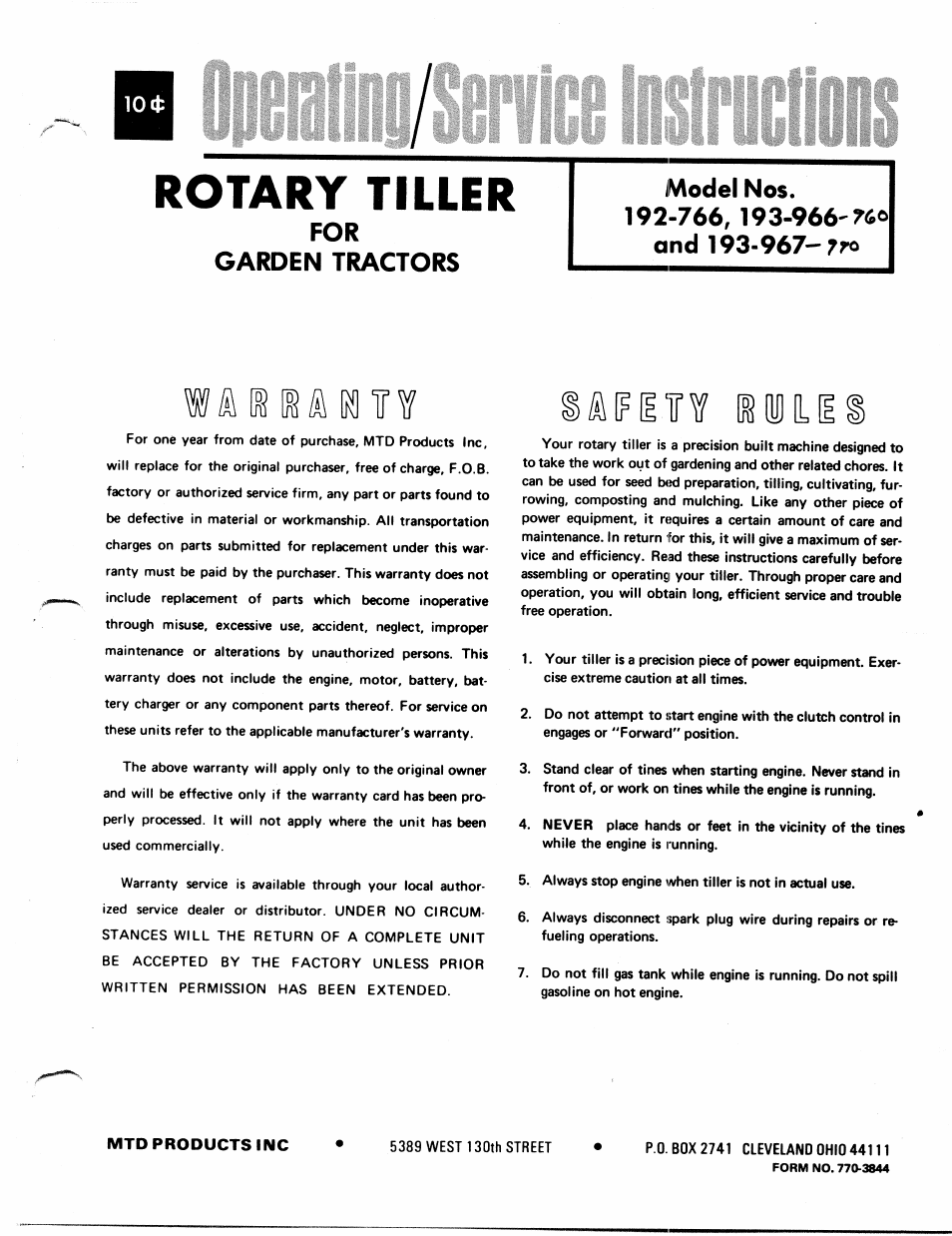 MTD 192-766 User Manual | 8 pages