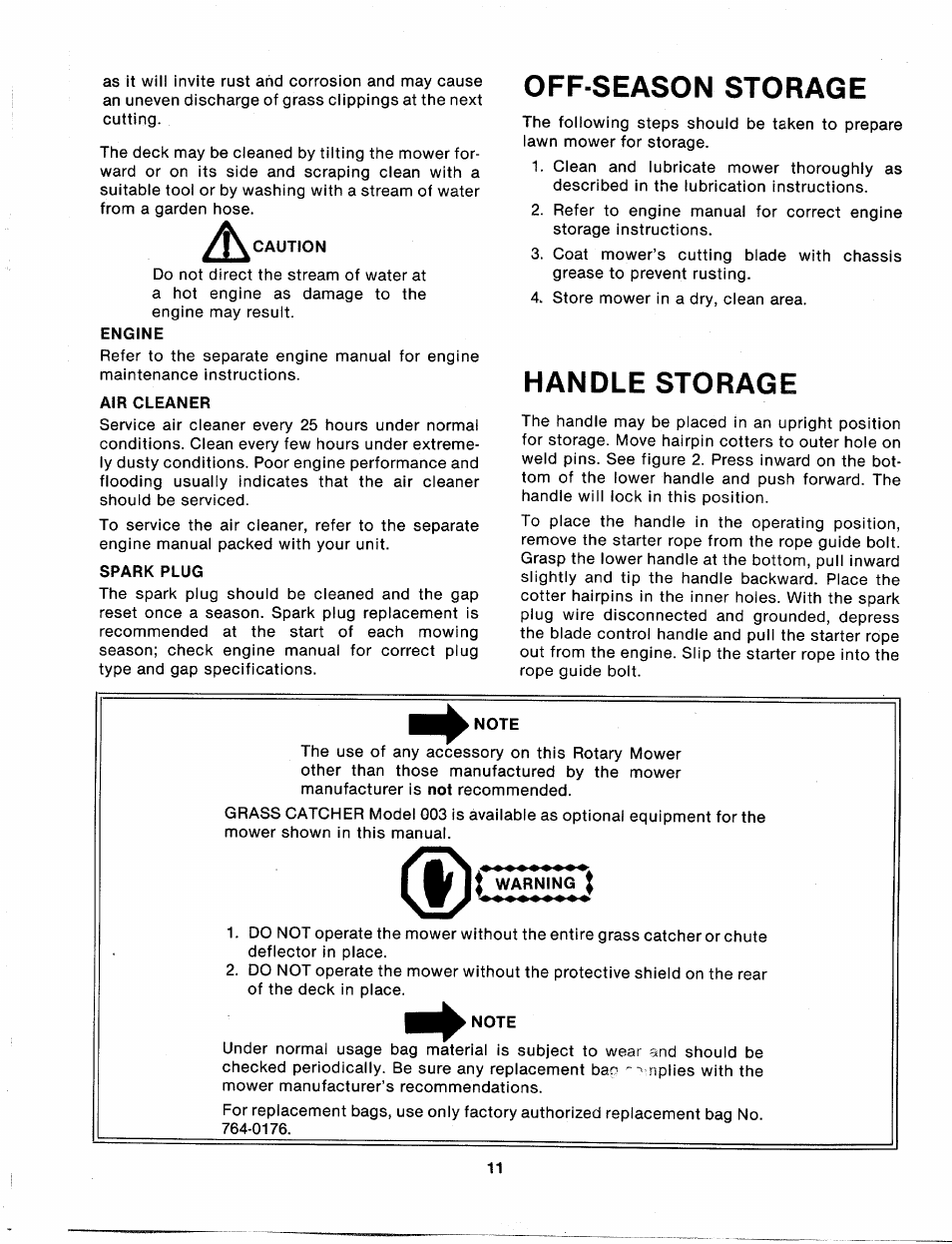 Off season storage, Handle storage, Off-season storage | MTD 113-120A User Manual | Page 11 / 14