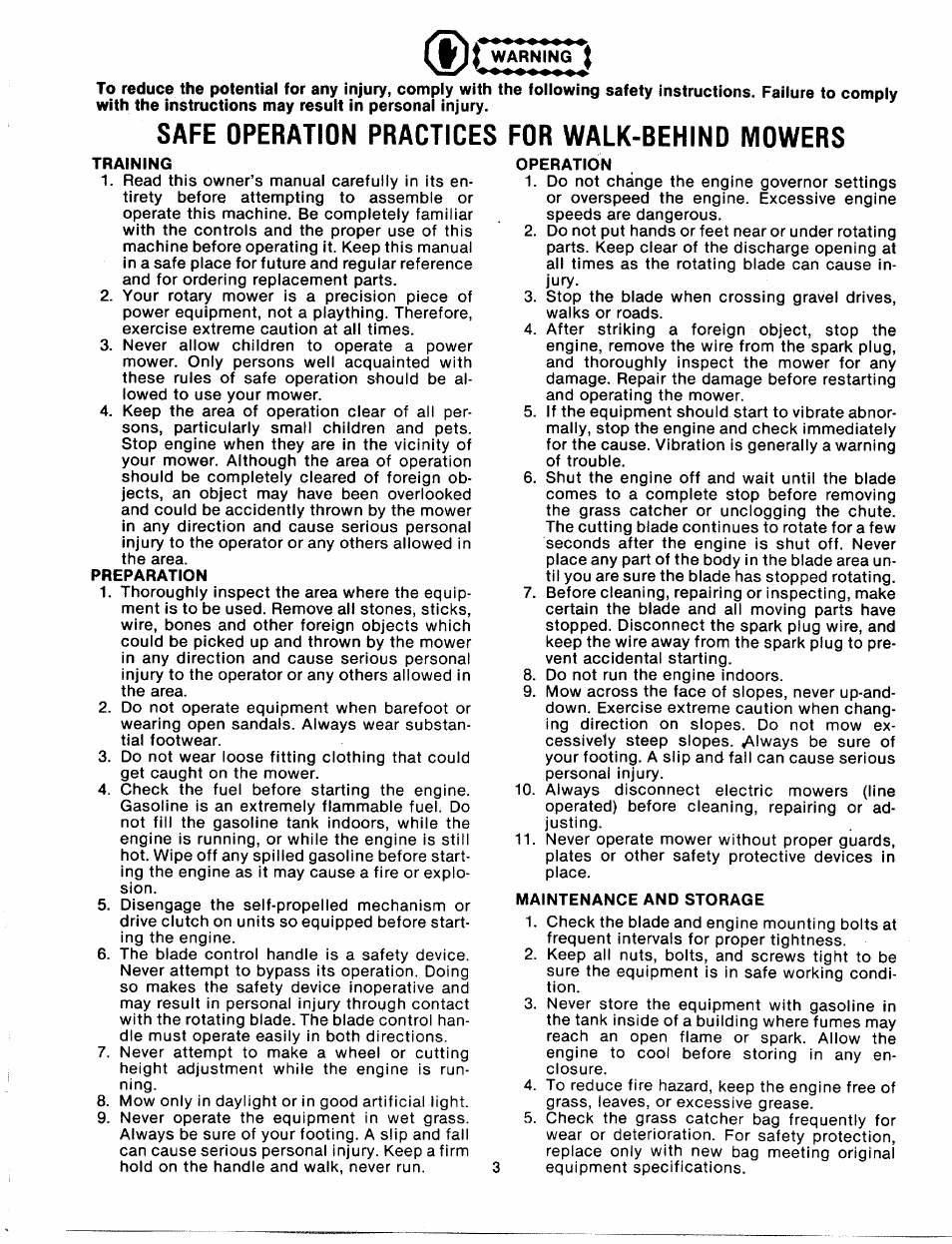 Safe operation practices for walk-behind mowers | MTD 113-120A User Manual | Page 3 / 14