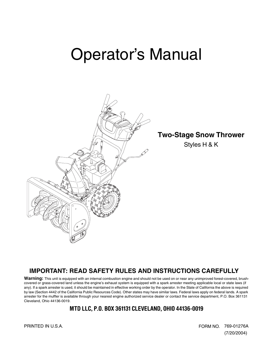 MTD 769-01276A User Manual | 28 pages