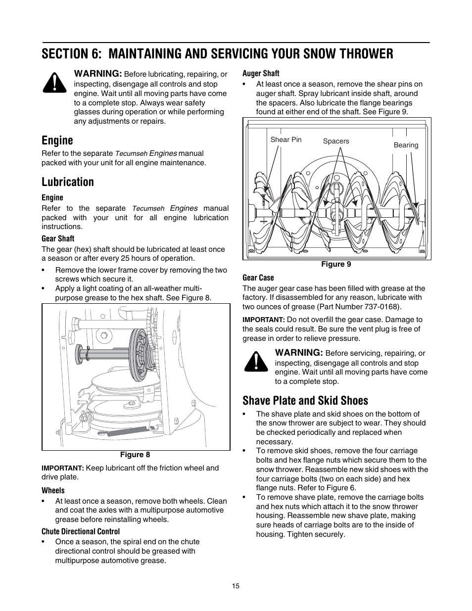 Engine, Lubrication, Shave plate and skid shoes | MTD 769-01276A User Manual | Page 15 / 28