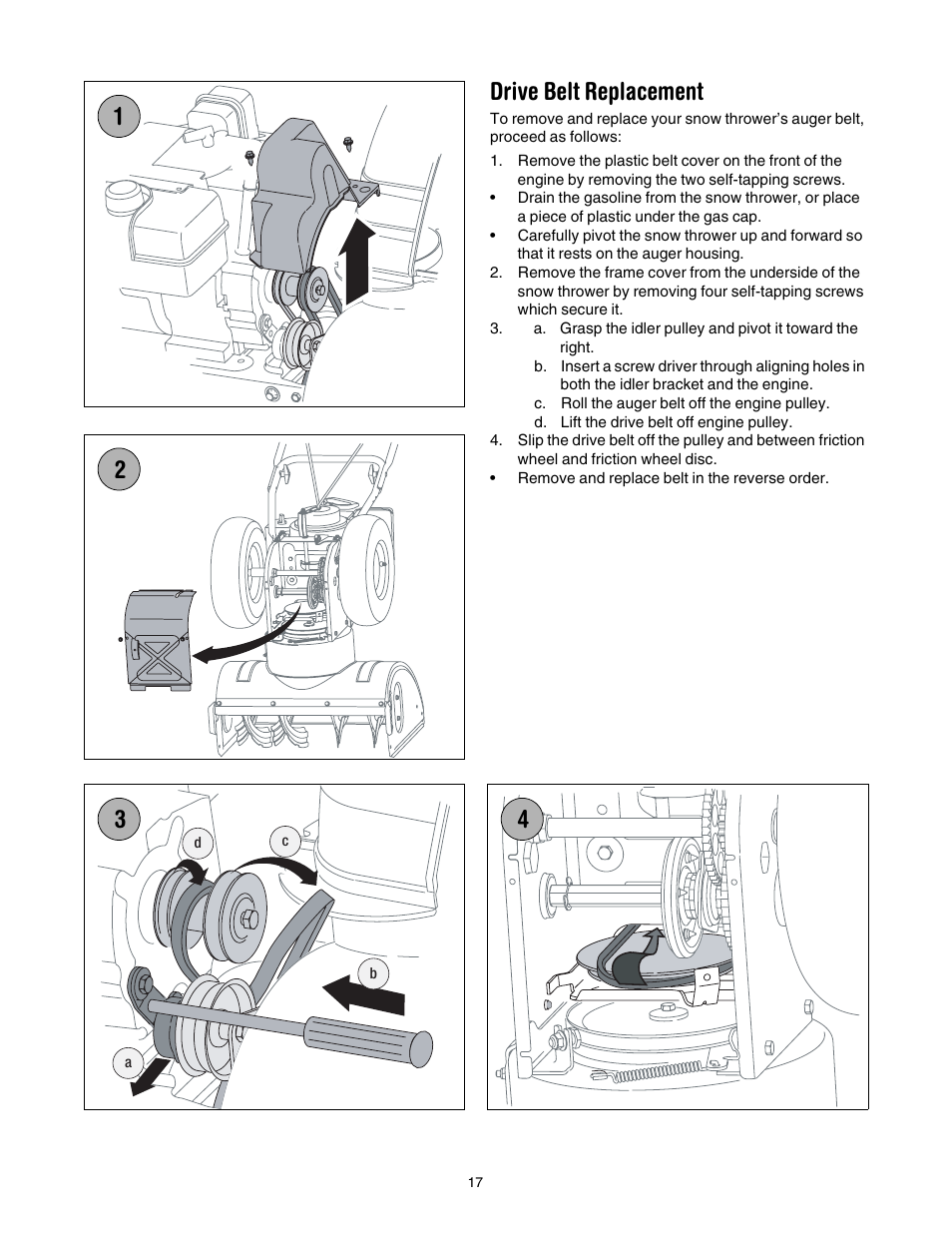 Drive belt replacement | MTD 769-01276A User Manual | Page 17 / 28
