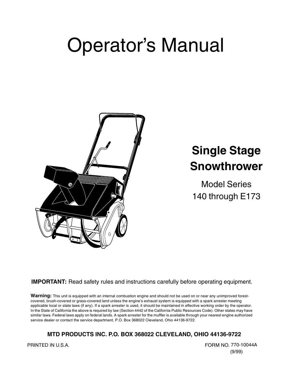 MTD E173 User Manual | 24 pages