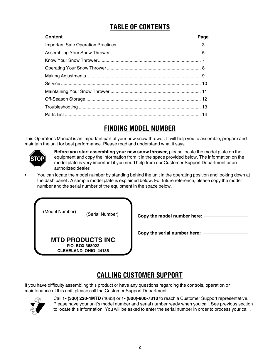 MTD E173 User Manual | Page 2 / 24