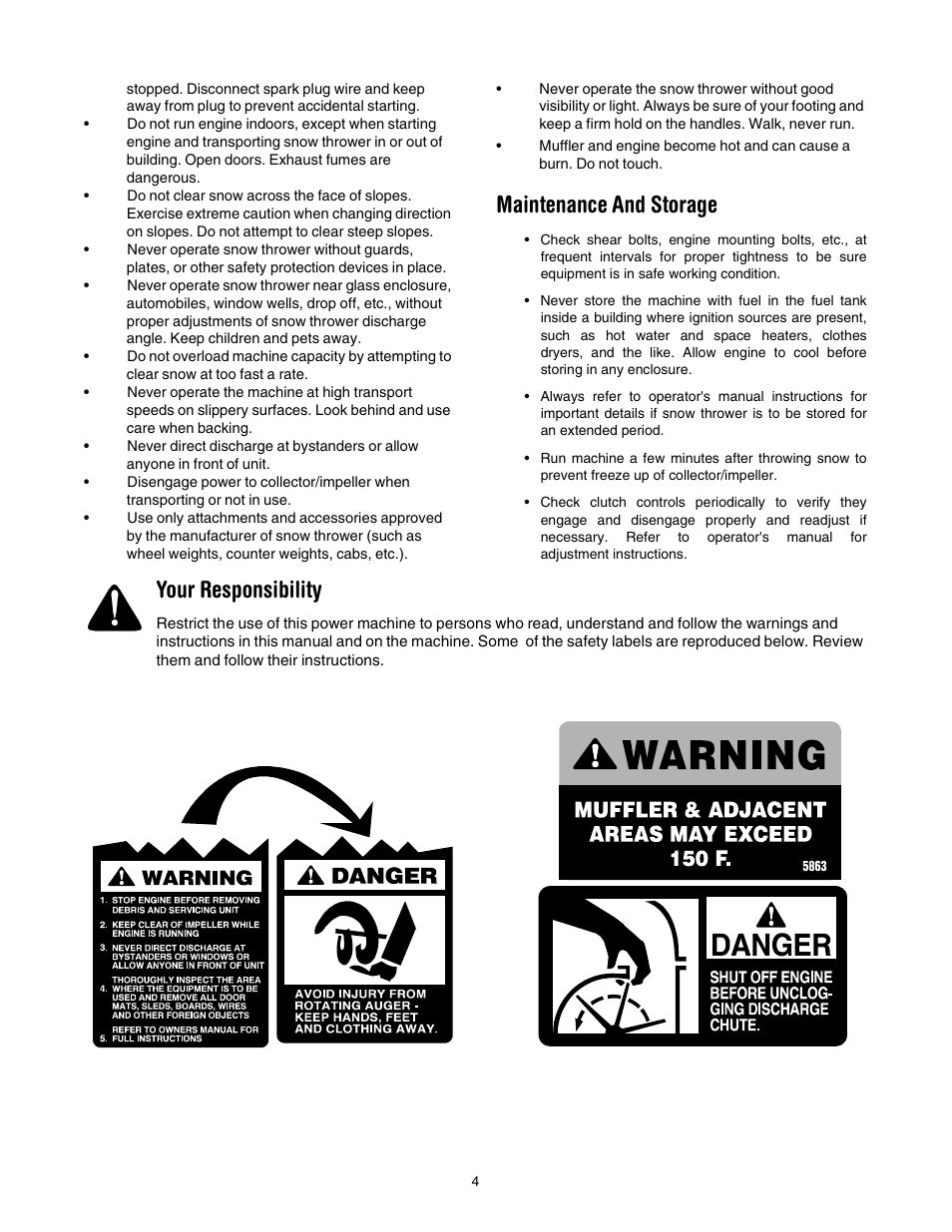 Maintenance and storage, Your responsibility | MTD E173 User Manual | Page 4 / 24