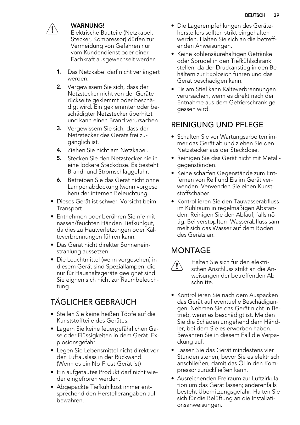 Täglicher gebrauch, Reinigung und pflege, Montage | AEG S92500CNM0 User Manual | Page 39 / 92