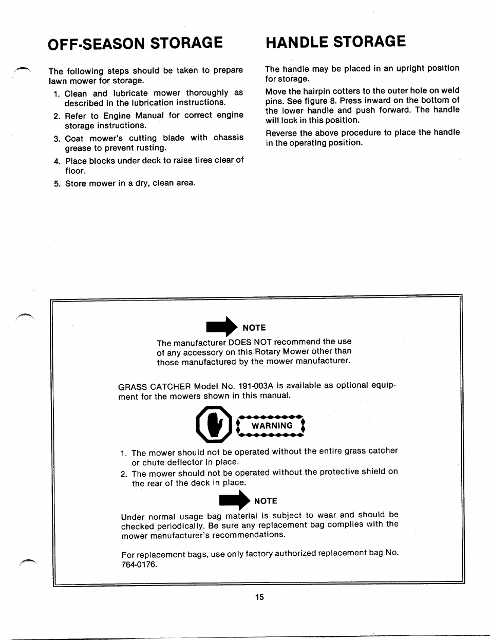 Off-season storage handle storage | MTD 111-070A User Manual | Page 15 / 18