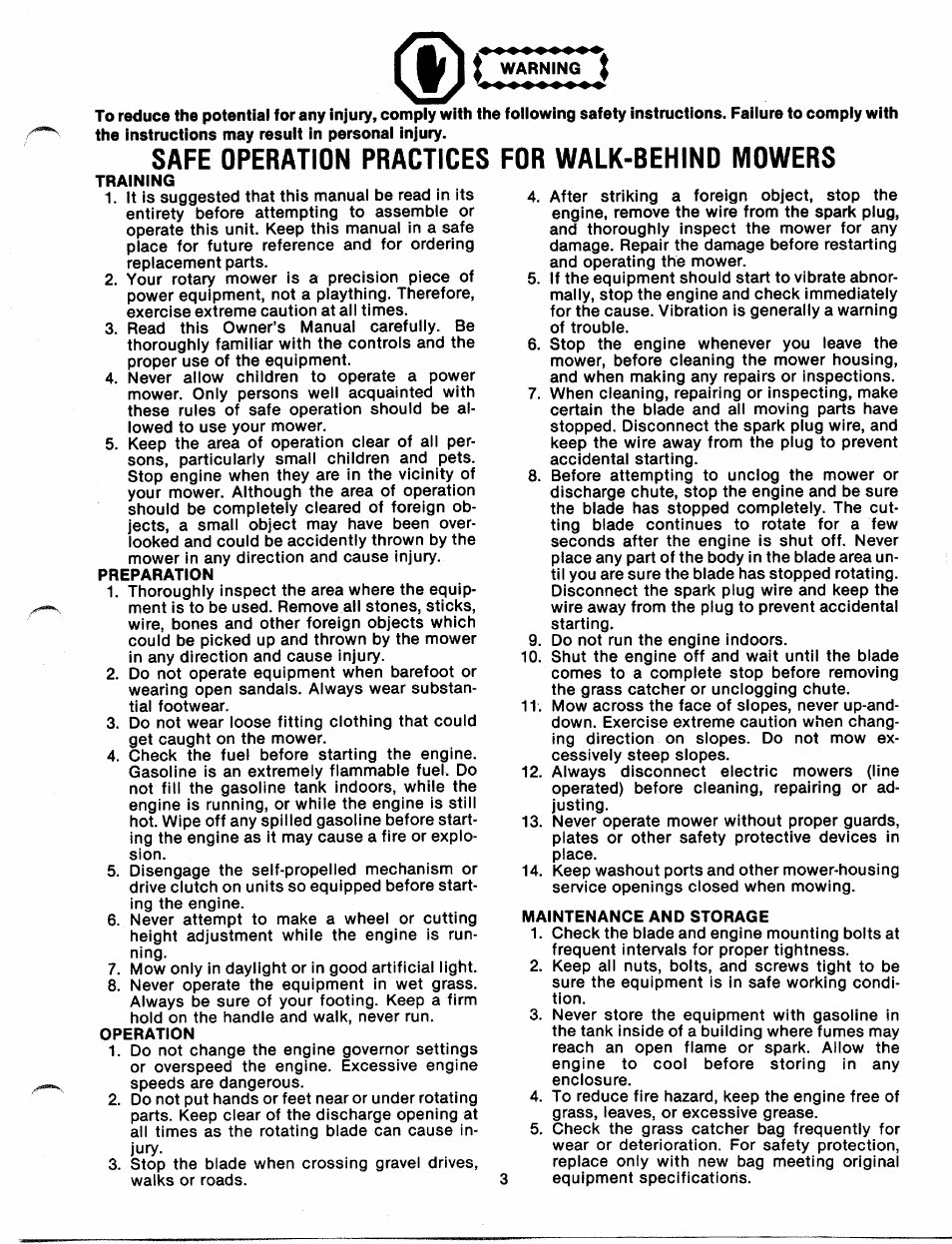 Safe operation practices for walk-behind mowers | MTD 111-070A User Manual | Page 3 / 18