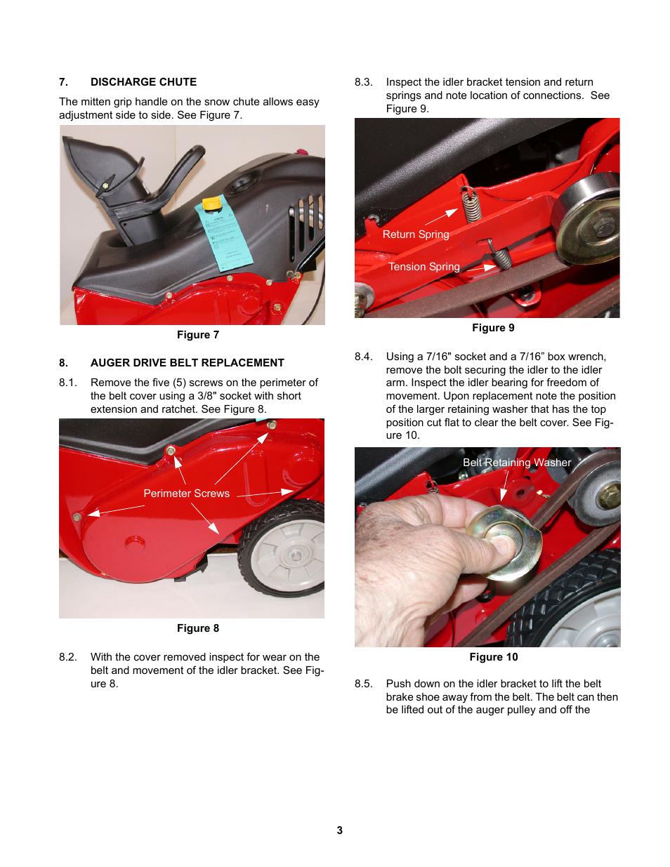 Discharge chute, Auger drive belt replacement | MTD 31AS2B5 User Manual | Page 7 / 13