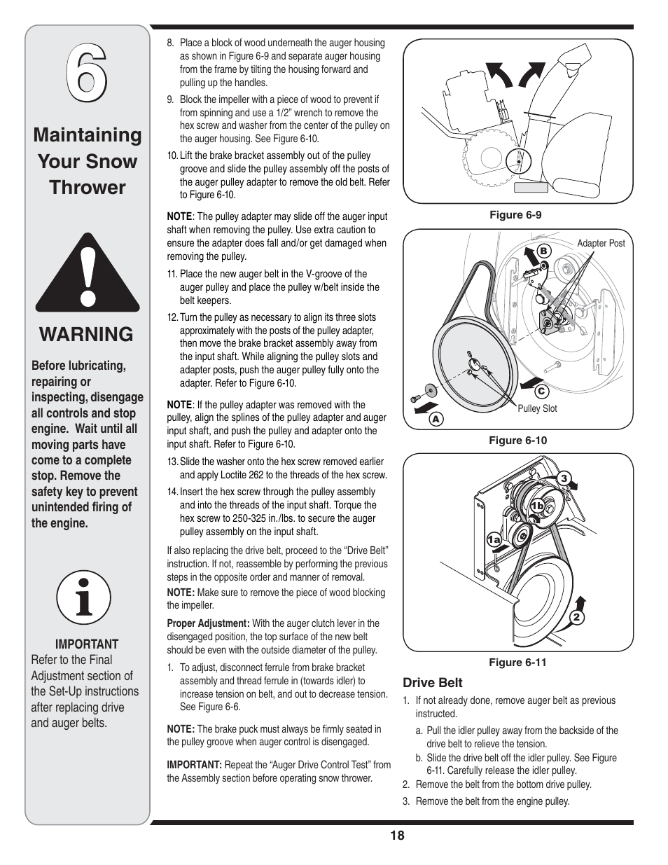 Maintaining your snow thrower warning | MTD 769-04179 User Manual | Page 18 / 56