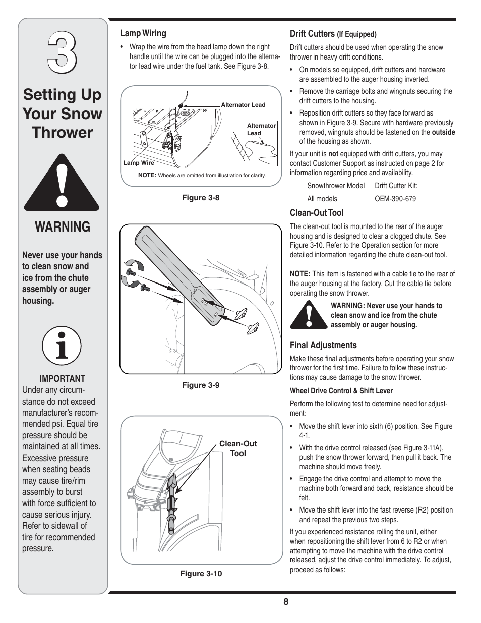 Setting up your snow thrower, Warning | MTD 769-04179 User Manual | Page 8 / 56