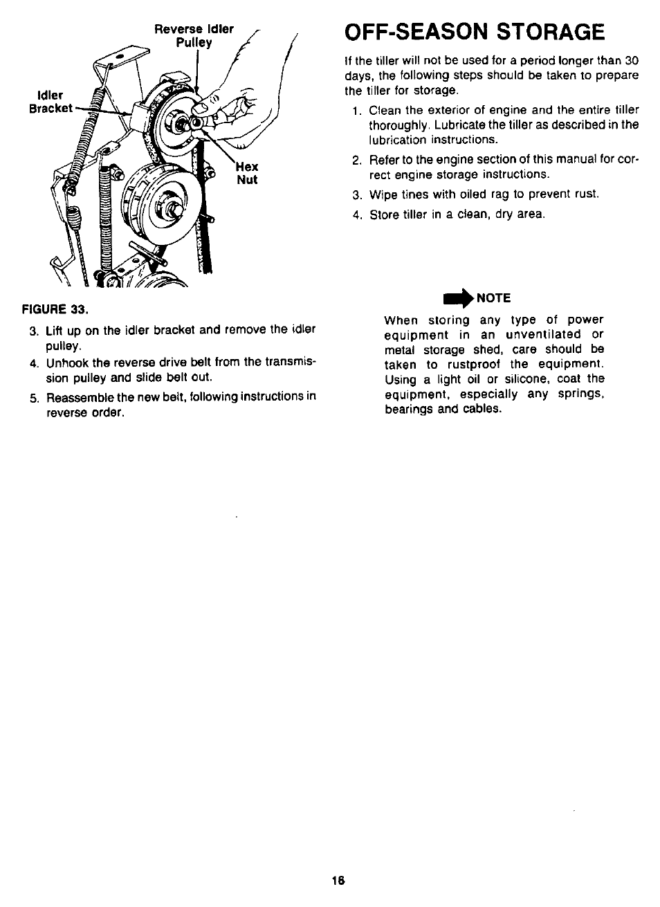 Off-season storage, Note | MTD 94-2105-B User Manual | Page 16 / 32