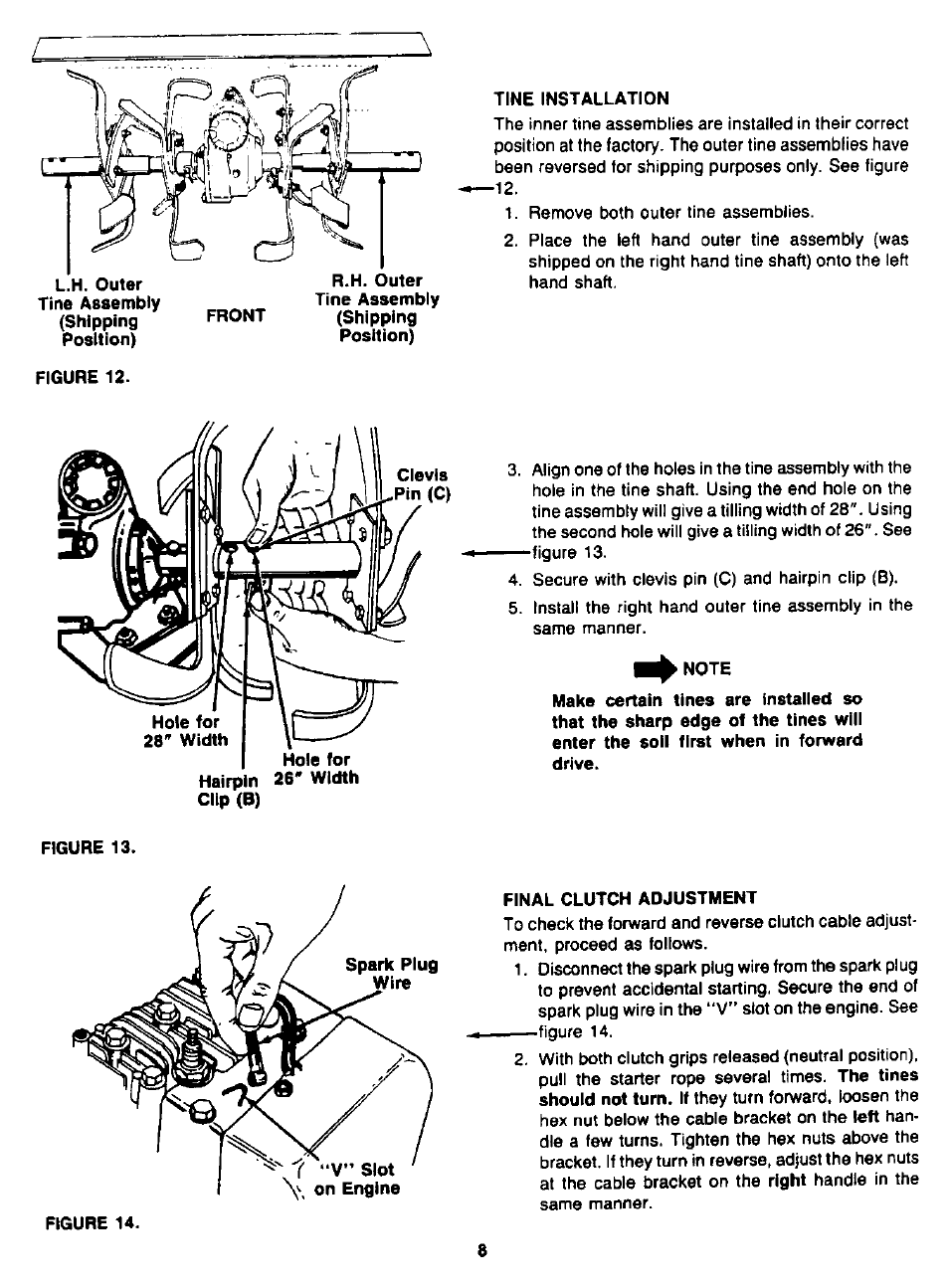 Tine installation, Note, Final clutch adjustment | MTD 94-2105-B User Manual | Page 8 / 32