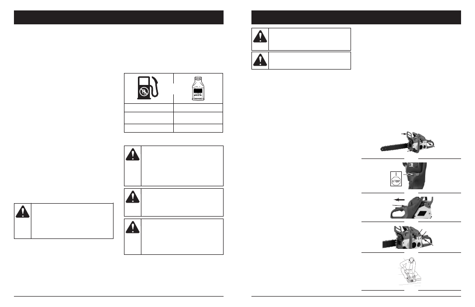 Avertissement, Mise en garde, Instructions de démarrage et d’arrêt | Informations sur l'huile et le carburant | MTD 1642AVCC User Manual | Page 34 / 74