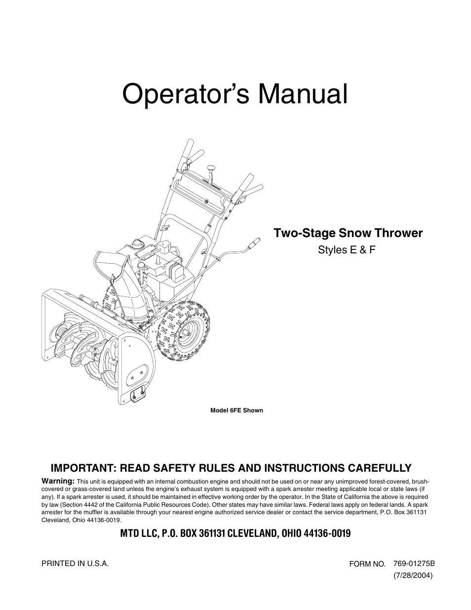 MTD 6FE User Manual | 28 pages