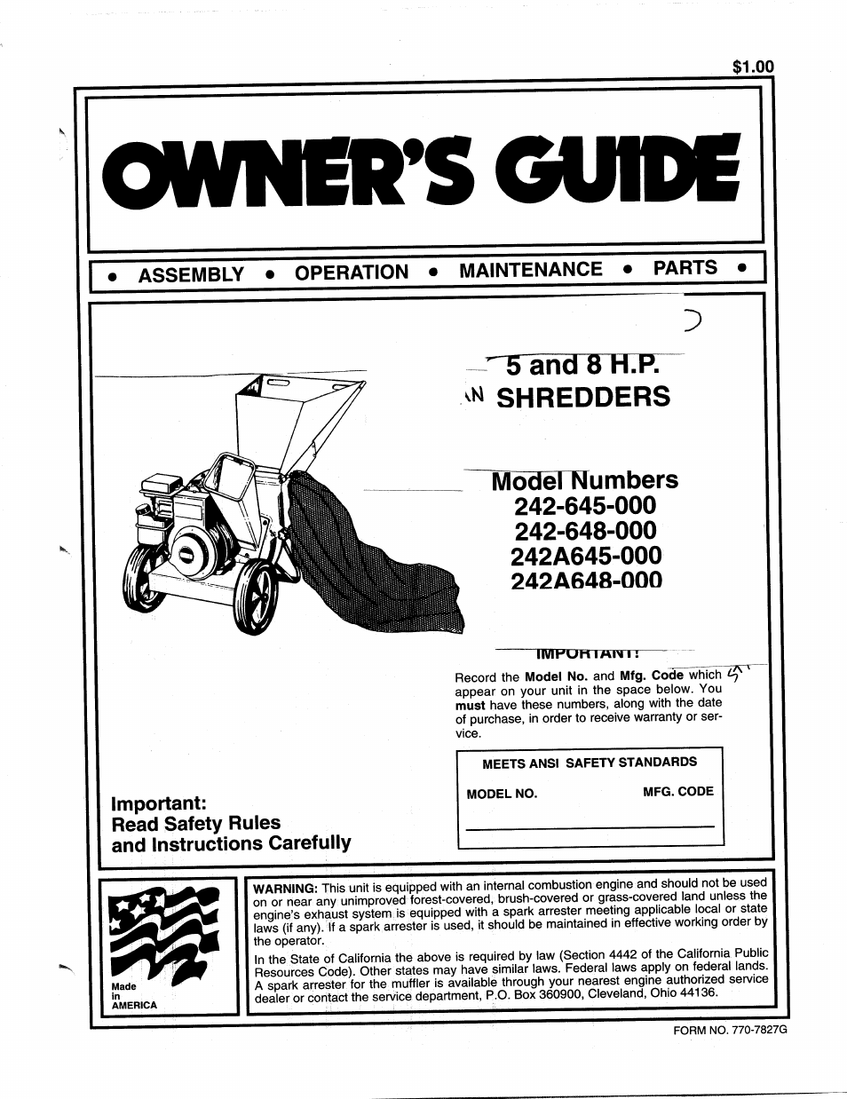 MTD 242-645-000 User Manual | 12 pages