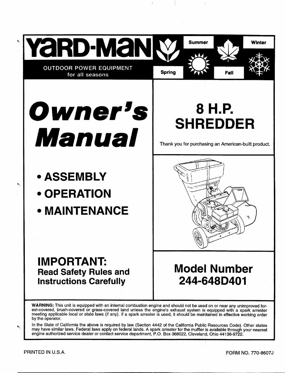 MTD 244-648D401 User Manual | 12 pages