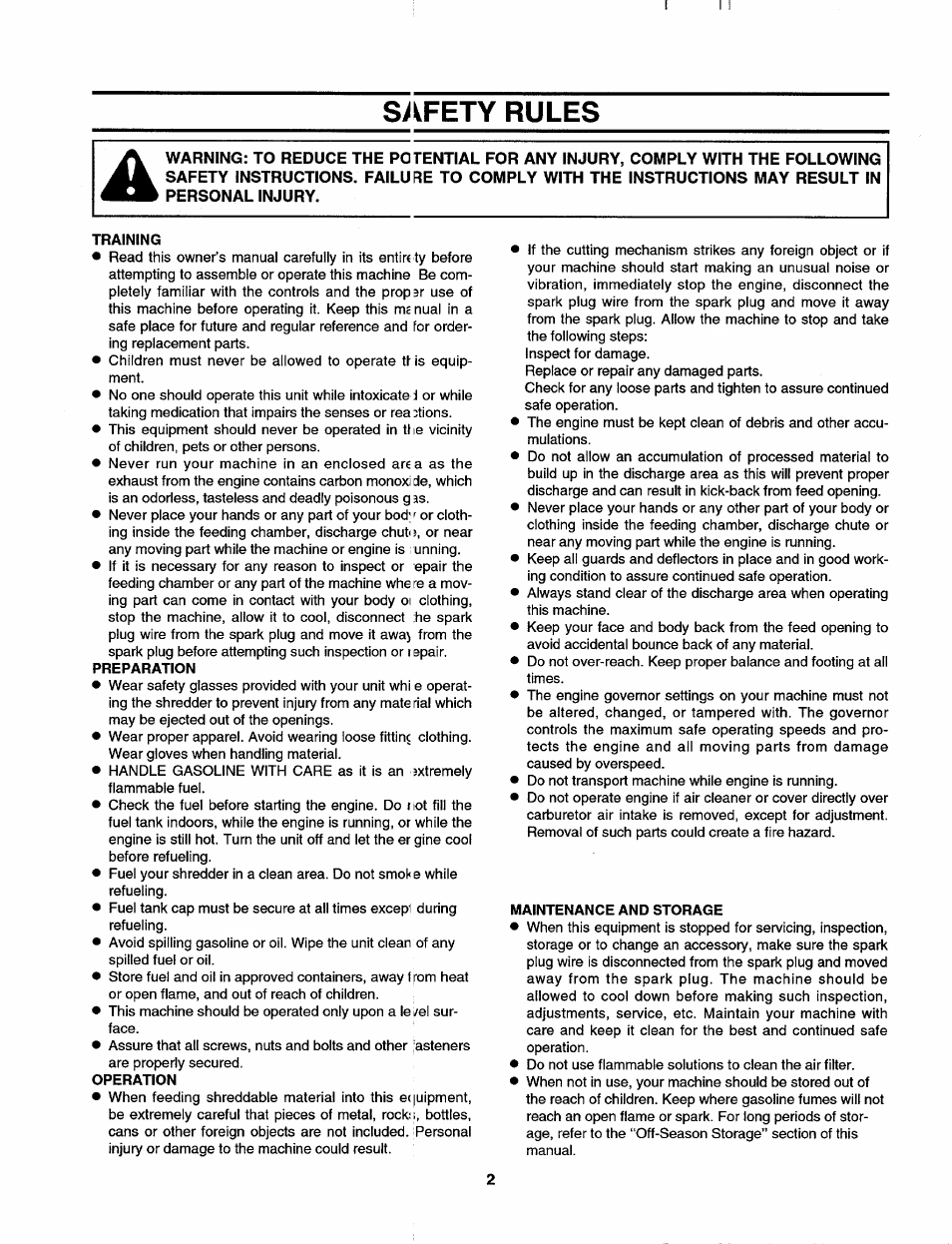 S>vfety rules, Training, Preparation | Operation, Maintenance and storage | MTD 244-648D401 User Manual | Page 2 / 12