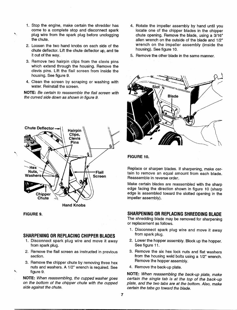 Sharpening or replacing chipper blades, Sharpening or replacing shredding blade | MTD 244-648D401 User Manual | Page 7 / 12