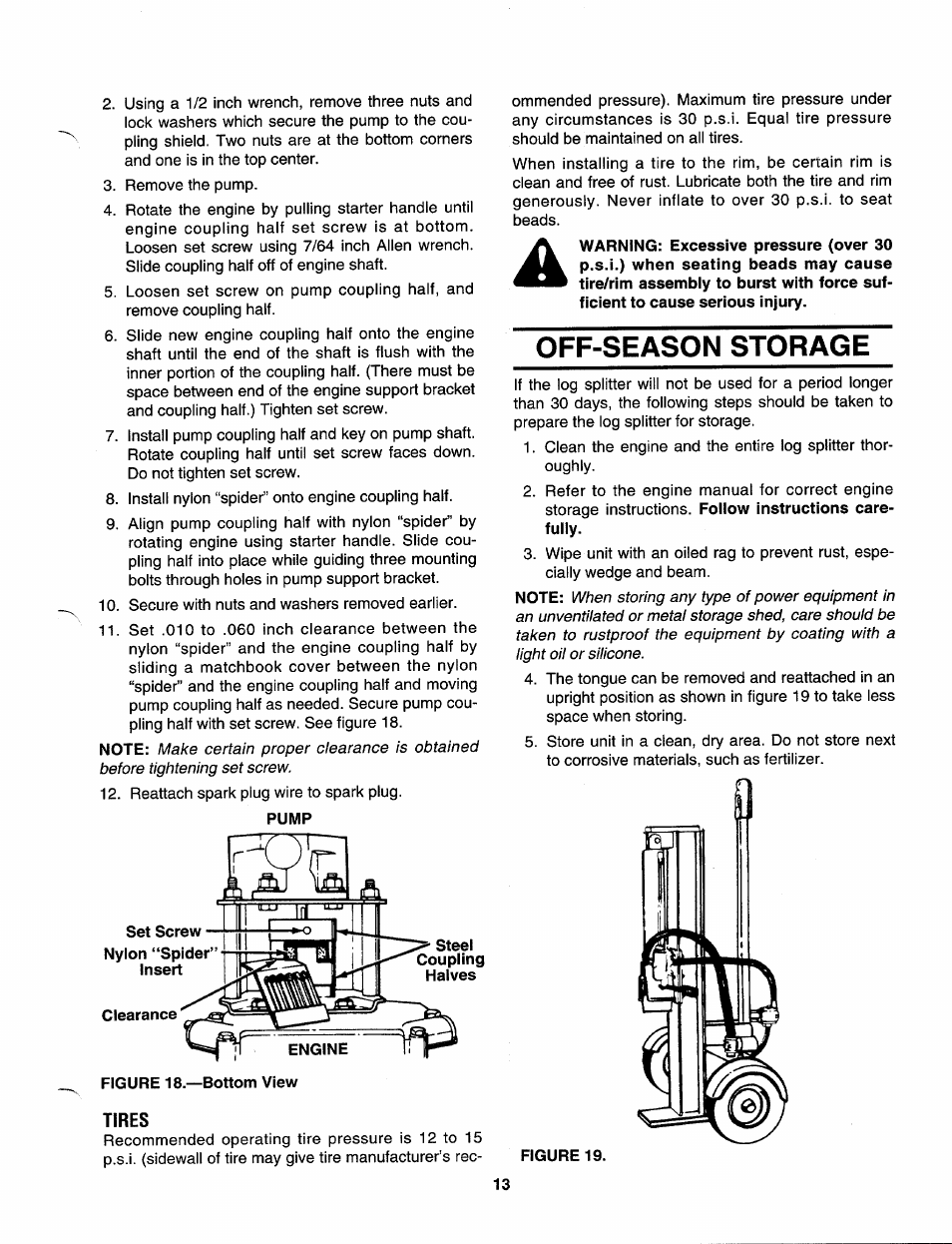 Tires, Off-season storage | MTD 243-638-000 User Manual | Page 13 / 20