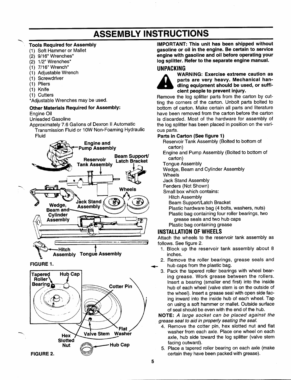 Assembly instructions, Unpacking, Installation of wheels | MTD 243-638-000 User Manual | Page 5 / 20